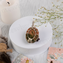 Load image into Gallery viewer, Unakite pendant with seven chakra tree