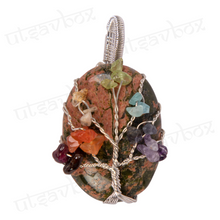 Load image into Gallery viewer, Unakite pendant with seven chakra tree