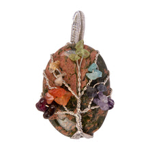 Load image into Gallery viewer, Unakite pendant with seven chakra stones
