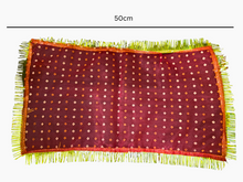 Load image into Gallery viewer, Chunri Pooja Mat, Red and White Dots Pattern, Decorative Fringe Border, 50 x 25 cm
