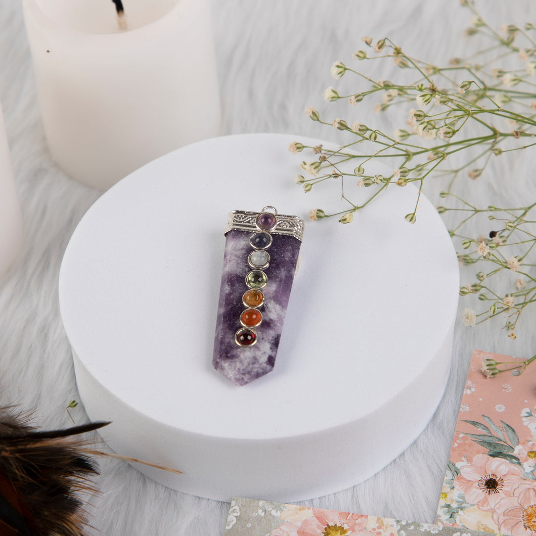 Amethyst Pendant with 7 Chakra Stones