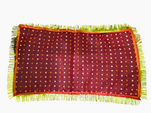 Load image into Gallery viewer, Chunri Pooja Mat, Red and White Dots Pattern, Decorative Fringe Border, 50 x 25 cm
